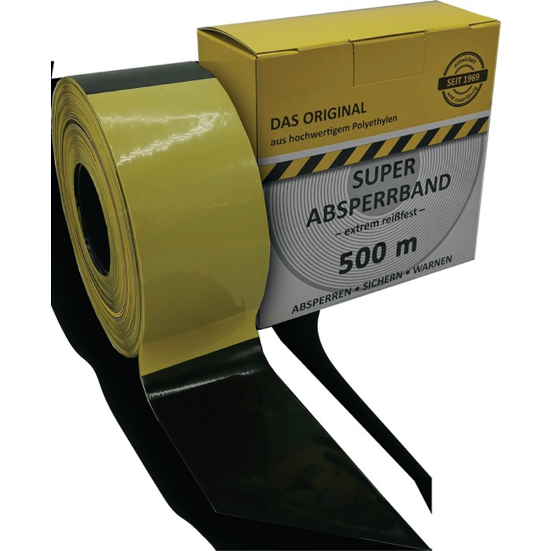 Absperrband L.500m B.80mm gelb/schwarz geblockt 50