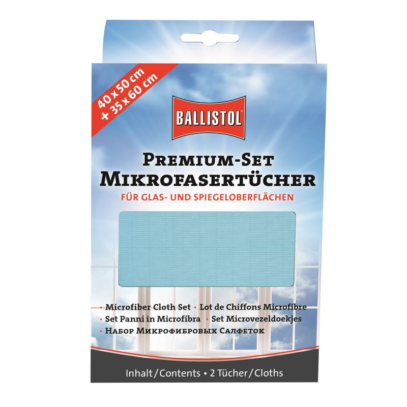 Premium-Set zwei Mikrofasertücher – Für Glas- und Spiegeloberflächen (beige/blau) | 23736